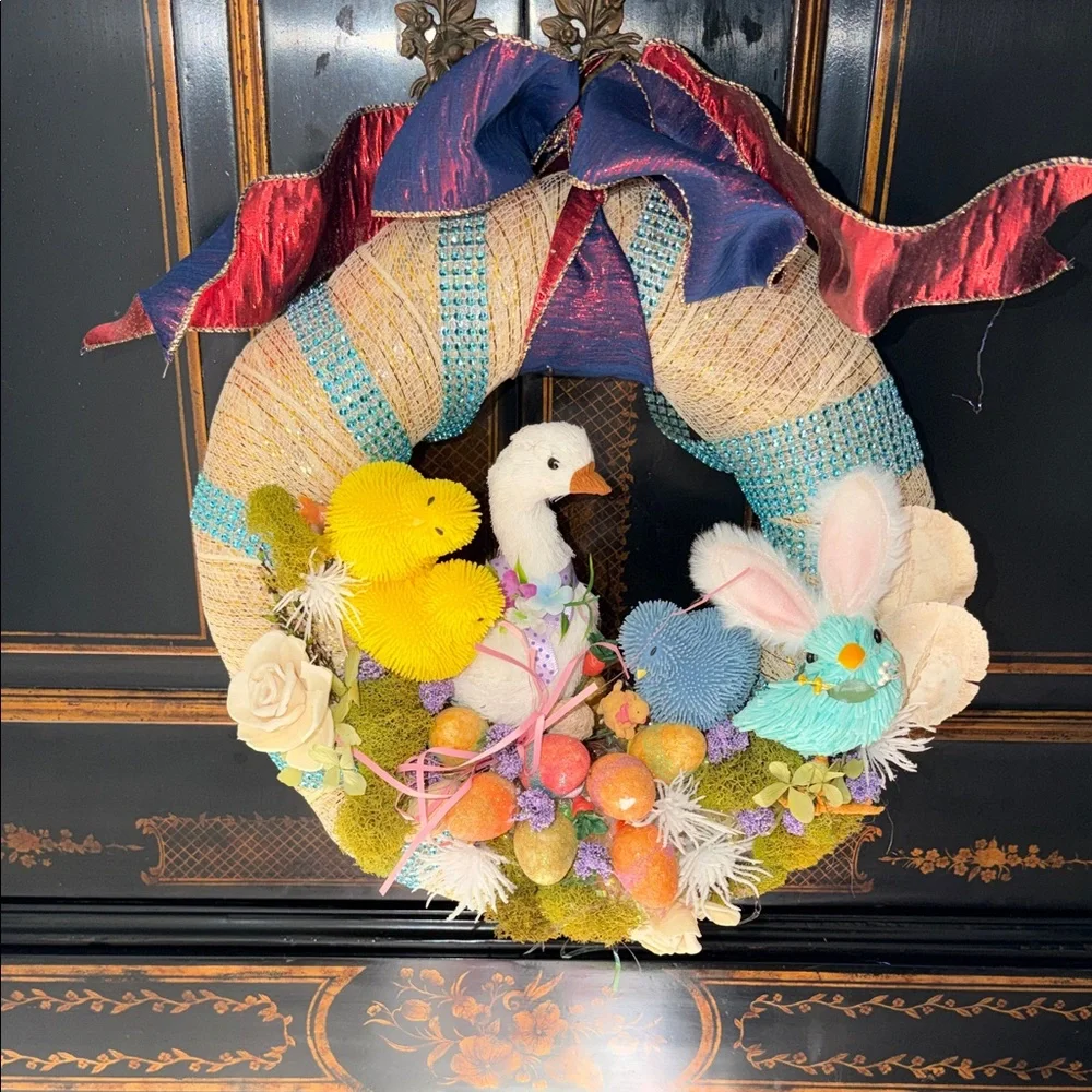 Colorful Easter Wreath with Plush Accents